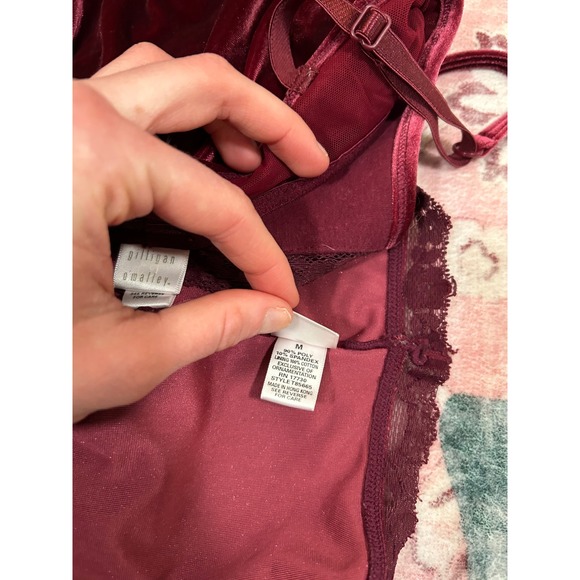 VTG Y2K Gilligan & OMalley Velvet Lace Trim Cami Shorts Pajama Set Burgundy M - Picture 5 of 9
